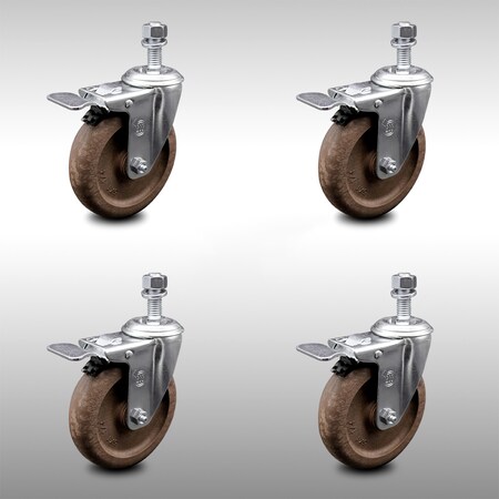 Service Caster 5 Inch SS High Temp Glass Filled Nylon 10mm Stem Caster Set Total Lock Brake SCC-SSTSTTL20S514-GFNSHT-M1015-4